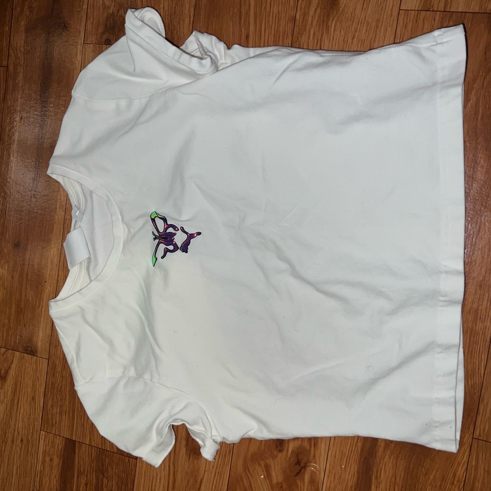 Puma × Dua Lipa cropped t-shirt in white size medium iridescent label